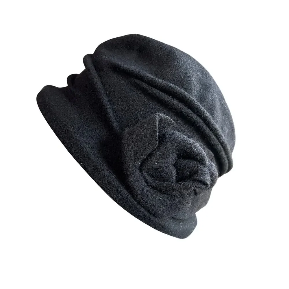 Parkhurst Wool Warm Winter Fall Hat- Womens OSFM- Flower Scrunchy Minimalist